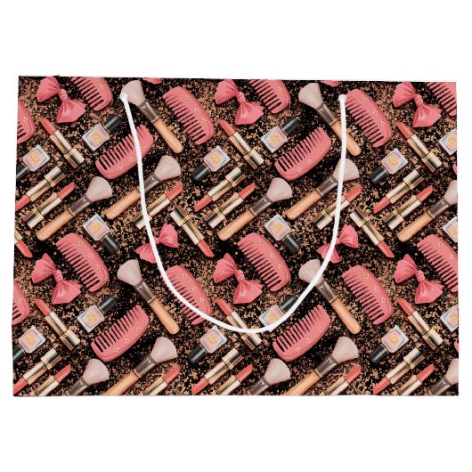 Pink Cosmetics Pattern Glitter  Groot Cadeauzakje (Achterkant)