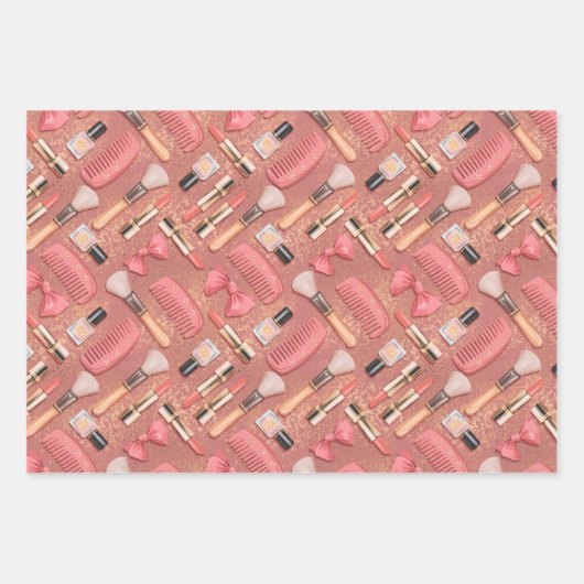 Pink Cosmetics Pattern Glitter  Inpakpapier Vel (Voorkant 3)