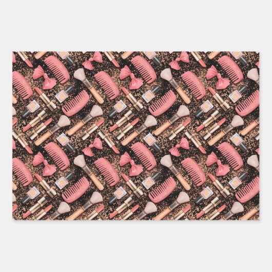 Pink Cosmetics Pattern Glitter  Inpakpapier Vel (Voorkant)