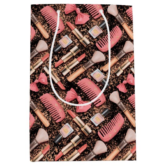 Pink Cosmetics Pattern Glitter  Medium Cadeauzakje (Voorkant)