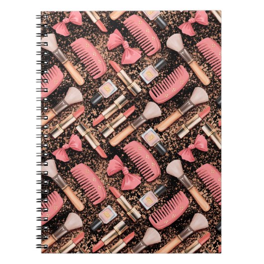 Pink Cosmetics Pattern Glitter  Notitieboek (Voorkant)