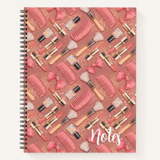 Pink Cosmetics Pattern Glitter Notitieboek (Voorkant)