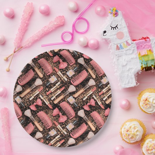 Pink Cosmetics Pattern Glitter Papieren Bordje (Feest)