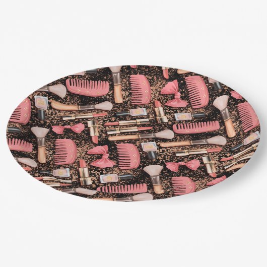 Pink Cosmetics Pattern Glitter Papieren Bordje (Gekanteld)