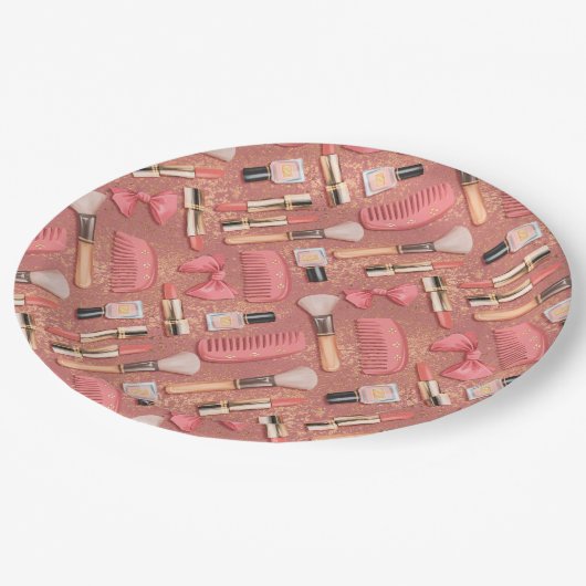 Pink Cosmetics Pattern Glitter Papieren Bordje (Gekanteld)