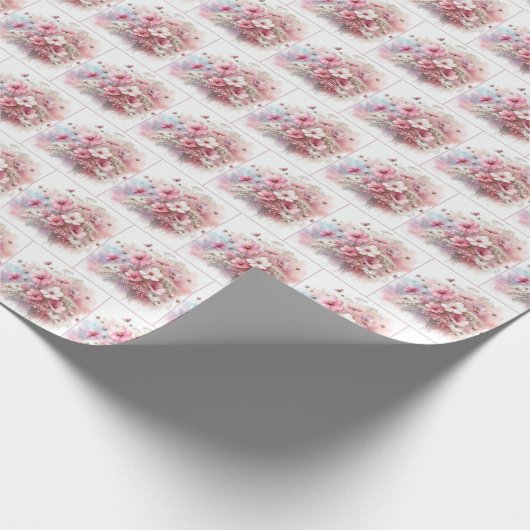 Pink Cosmos Bouquet Cadeaupapier (Hoek)