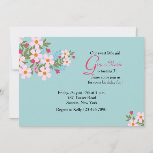 Pink Cosmos Floral Invitation Kaart (Voorkant)