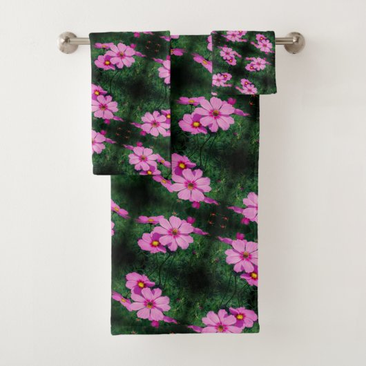 Pink Cosmos Flowers Pattern Bad Handdoek (Insitu)