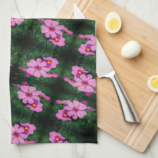 Pink Cosmos Flowers Pattern Theedoek (Quarter Fold)
