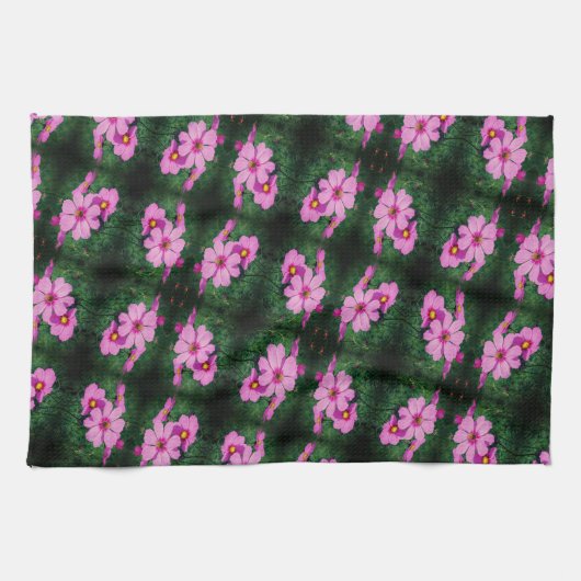 Pink Cosmos Flowers Pattern Theedoek (Horizontaal)