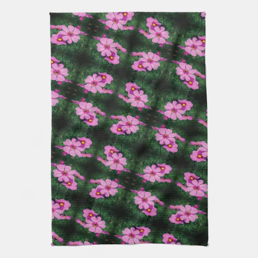 Pink Cosmos Flowers Pattern Theedoek (Verticaal)