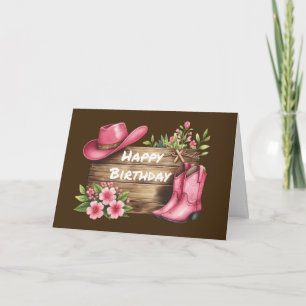 Pink Country Birthday voor meisjes Western Boots P Kaart