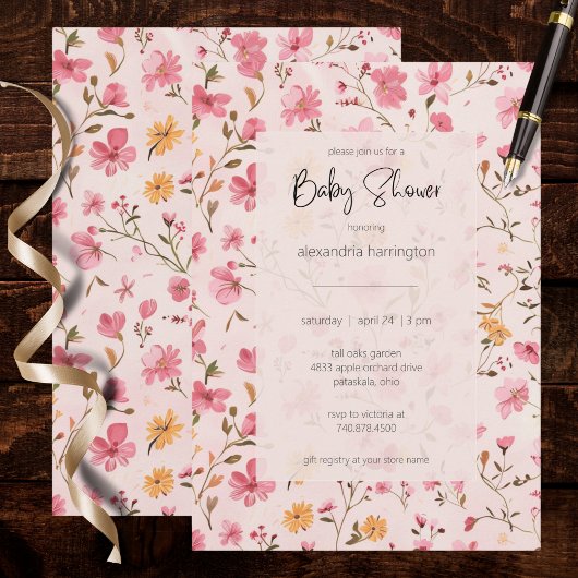 Pink Country Floral Baby Shower Kaart