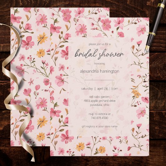 Pink Country Floral Bridal Shower  Kaart
