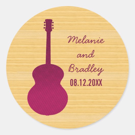 Pink Country Guitar Wedding Stickers (Voorkant)