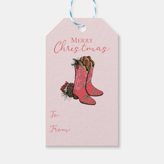Pink Country Merry Christmas naar Gift Label Cadeaulabel (Voorkant)