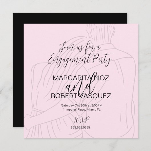 Pink Couple Hugging Script Engagement Party Save The Date (Voorkant / Achterkant)