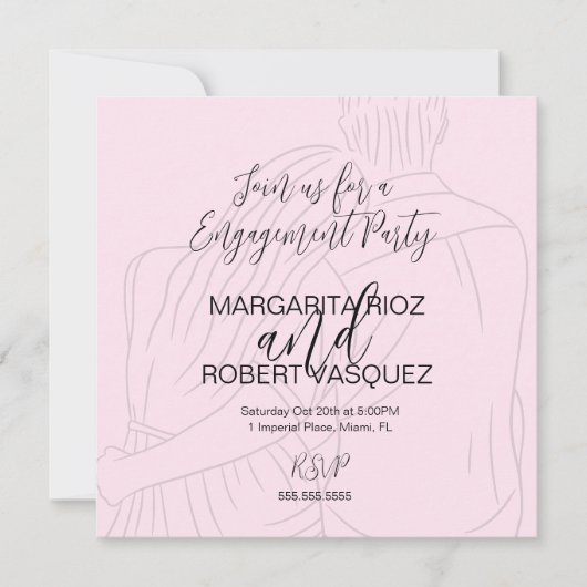 Pink Couple Hugging Script Engagement Party Save The Date (Voorkant)