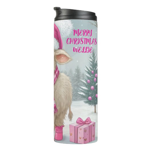 Pink Cow Christmas Tumblr – Cute Holiday Gift Thermosbeker (Geroteerd rechts)