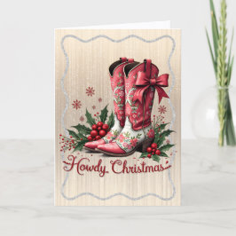 Pink Cowboy Boots with Holly Feestdagen Kaart