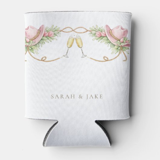 Pink Cowboy Hat Rustic Wedding Blikjeskoeler (Voorkant)