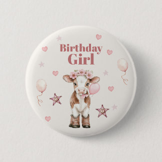 Pink Cowgirl Birthday | Farm Theme 1st Ronde Button 5,7 Cm