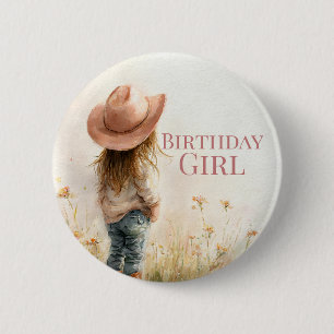 Pink Cowgirl Birthday Farm Theme 1st Ronde Button 5,7 Cm