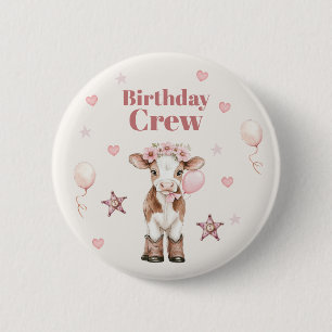 Pink Cowgirl Birthday Farm Theme 1st Ronde Button 5,7 Cm