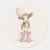 Pink Cowgirl Birthday | Farm Theme 1st  Ronde Sticker (Voorkant)