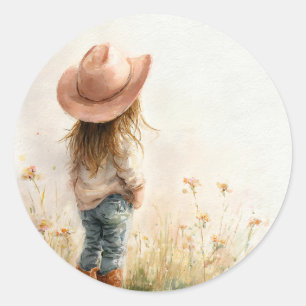 Pink Cowgirl Birthday   Farm Theme 1st  Ronde Sticker