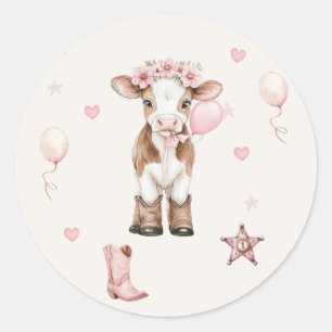 Pink Cowgirl Birthday   Farm Theme 1st  Ronde Sticker
