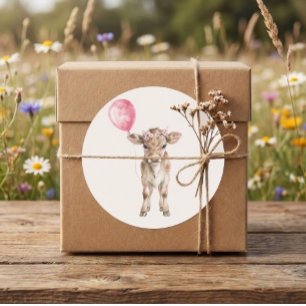 Pink Cowgirl Birthday Invitation   Farm Theme 1st  Ronde Sticker