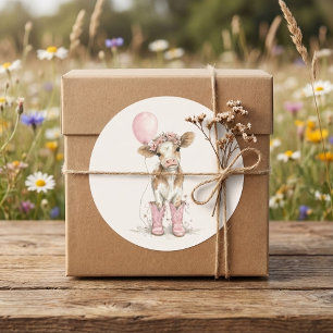 Pink Cowgirl Birthday Invitation Farm Theme 1st Ronde Sticker