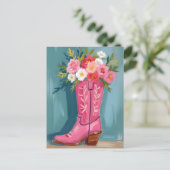 Pink Cowgirl Boot Flower Bouquet Watercolor Briefkaart (Staand voorkant)