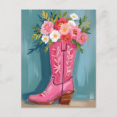 Pink Cowgirl Boot Flower Bouquet Watercolor Briefkaart (Voorkant)