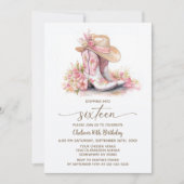 Pink Cowgirl Boots and Hat 16th Birthday Party Kaart (Voorkant)