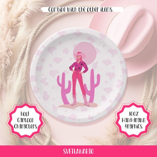 Pink Cowgirl Country Coquette Western Paper Plate Papieren Bordje