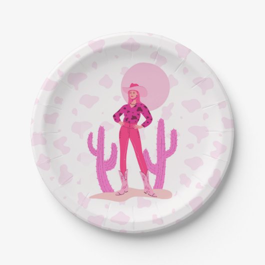 Pink Cowgirl Country Coquette Western Paper Plate Papieren Bordje (Voorkant)