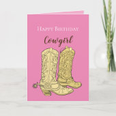 Pink Cowgirl Cowboy Boots Birthday Kaart (Voorkant)