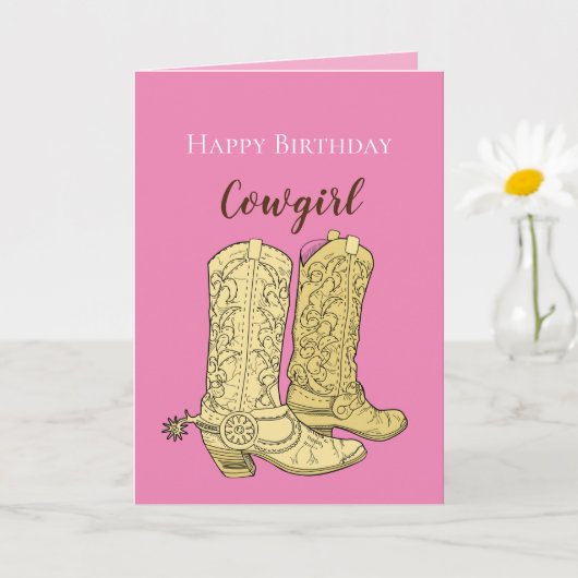 Pink Cowgirl Cowboy Boots Birthday Kaart (Kleine Plant)