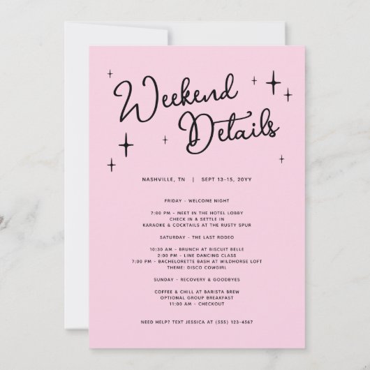 Pink Cowgirl Disco Last Rodeo Bachelorette Party Kaart (Achterkant)