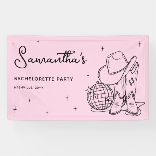 Pink Cowgirl Disco Last Rodeo Bachelorette Party Spandoek (Horizontaal)