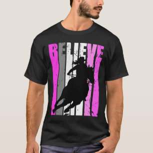 Pink Cowgirl Horse Riding Retro Koe T-shirt
