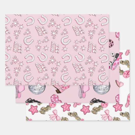 Pink Cowgirl Pattern Inpakpapier Vel (Set)
