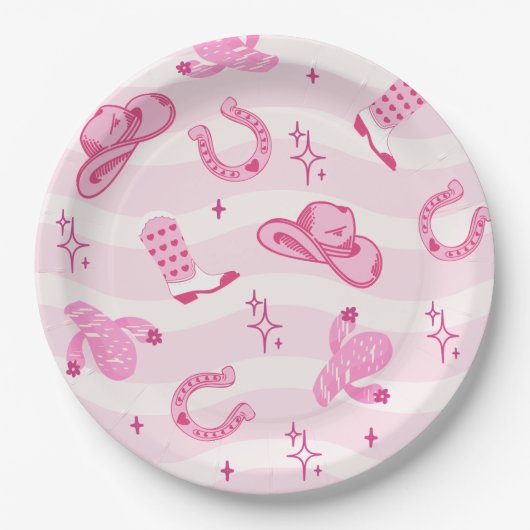 Pink Cowgirl Rodeo Birthday Paper Plates Papieren Bordje (Voorkant)