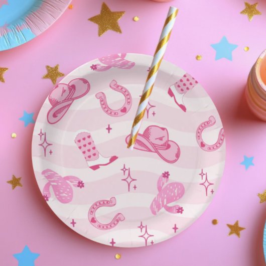 Pink Cowgirl Rodeo Birthday Paper Plates Papieren Bordje