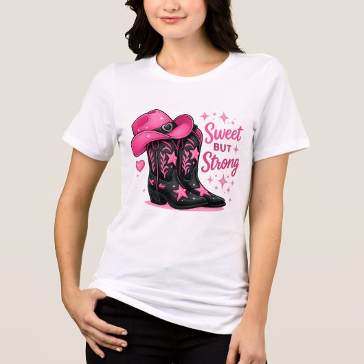 Pink Cowgirl Sweet but Strong Design Tri-Blend Shirt (Voorkant)