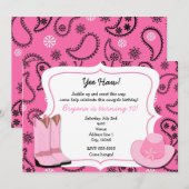 Pink Cowgirl Western Bandana Paisley Uitnodiging (Voorkant / Achterkant)