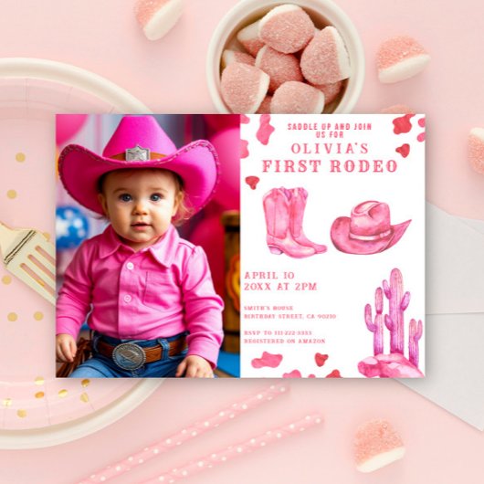 Pink Cowgirl Wild West 1st Rodeo Birthday Party  Kaart