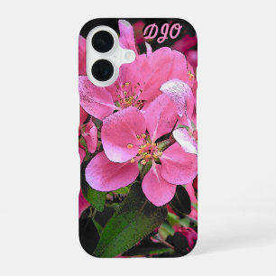 Pink Crab Apple Blossom en je initialen iPhone 16 Hoesje
